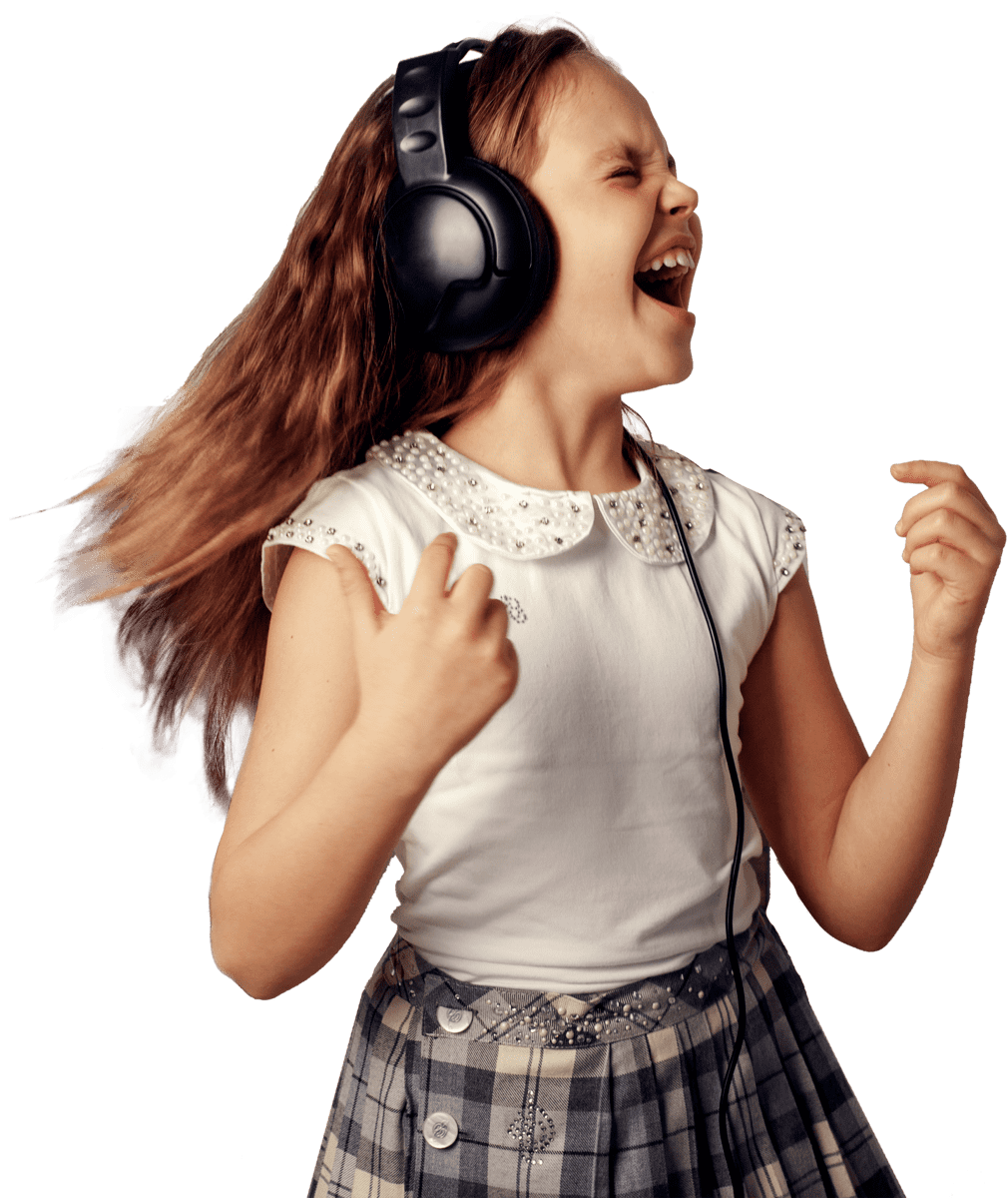 Girl with headphones screaming with music